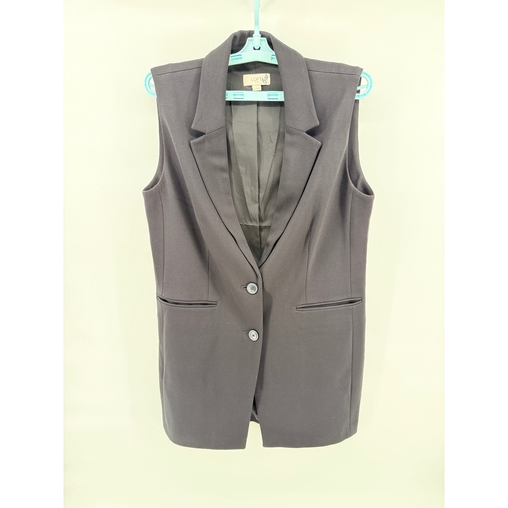 LOFT Outlet Womens Black Longline Sleeveless Blazer Vest Size M Button Front